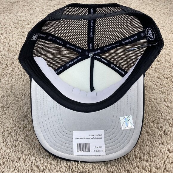Charlotte Hornets 47 Trucker Hat Foam Snapback White Black Mesh Script Logo Cap - Picture 4 of 8